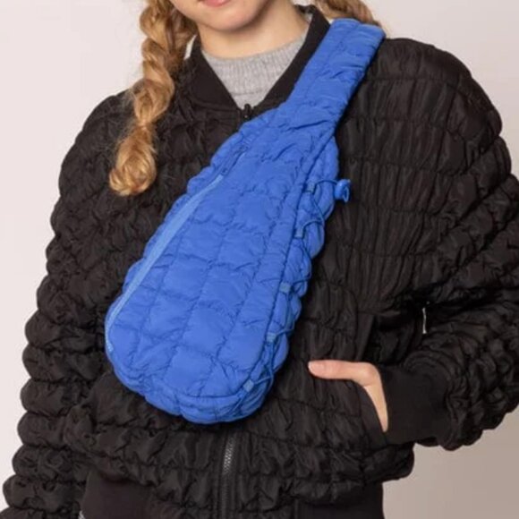 NWT Blue Brielle Quilted Puffer Sling Bag | Lightweight Crossbody Chest Bag - Picture 3 of 3